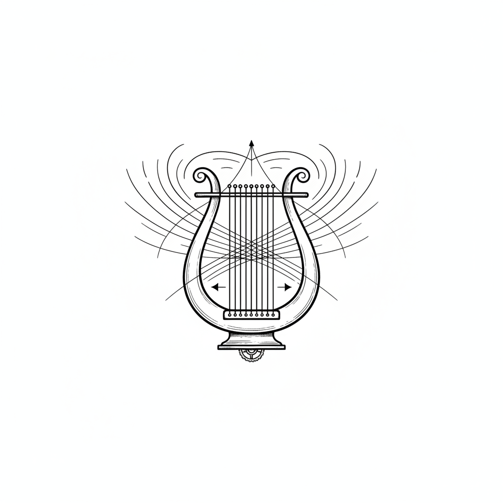 Ink illustration for The Science of String Resonance: From Ancient Harmonies to Modern Engineering